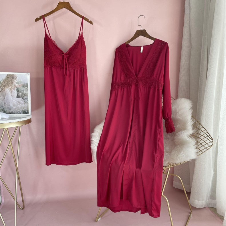 Maroon Silk Long Night Gown Set – Sleepwear Kuwait