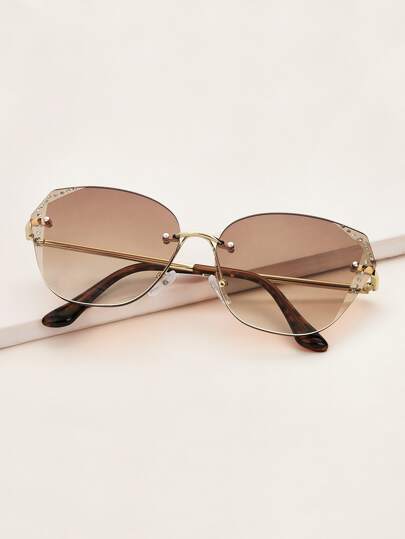 Rhinestone Decor Metal Frame Sunglasses