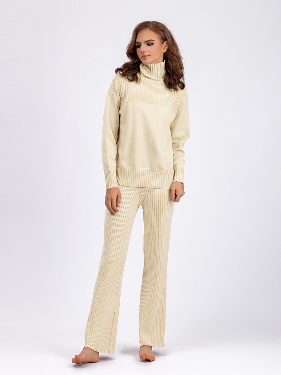 Apricot Knitted Turtleneck Pullover Set
