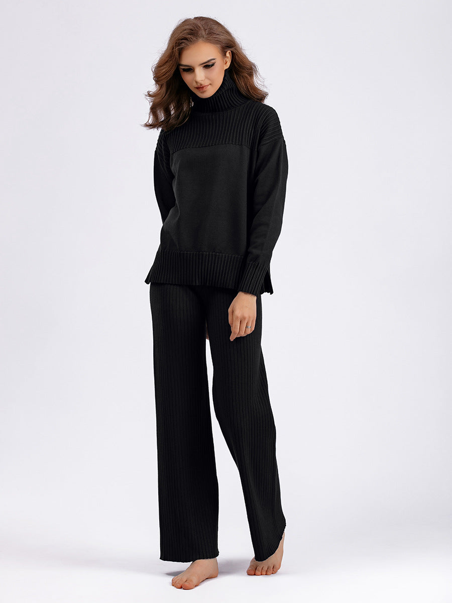 Black Knitted Turtleneck Pullover Set