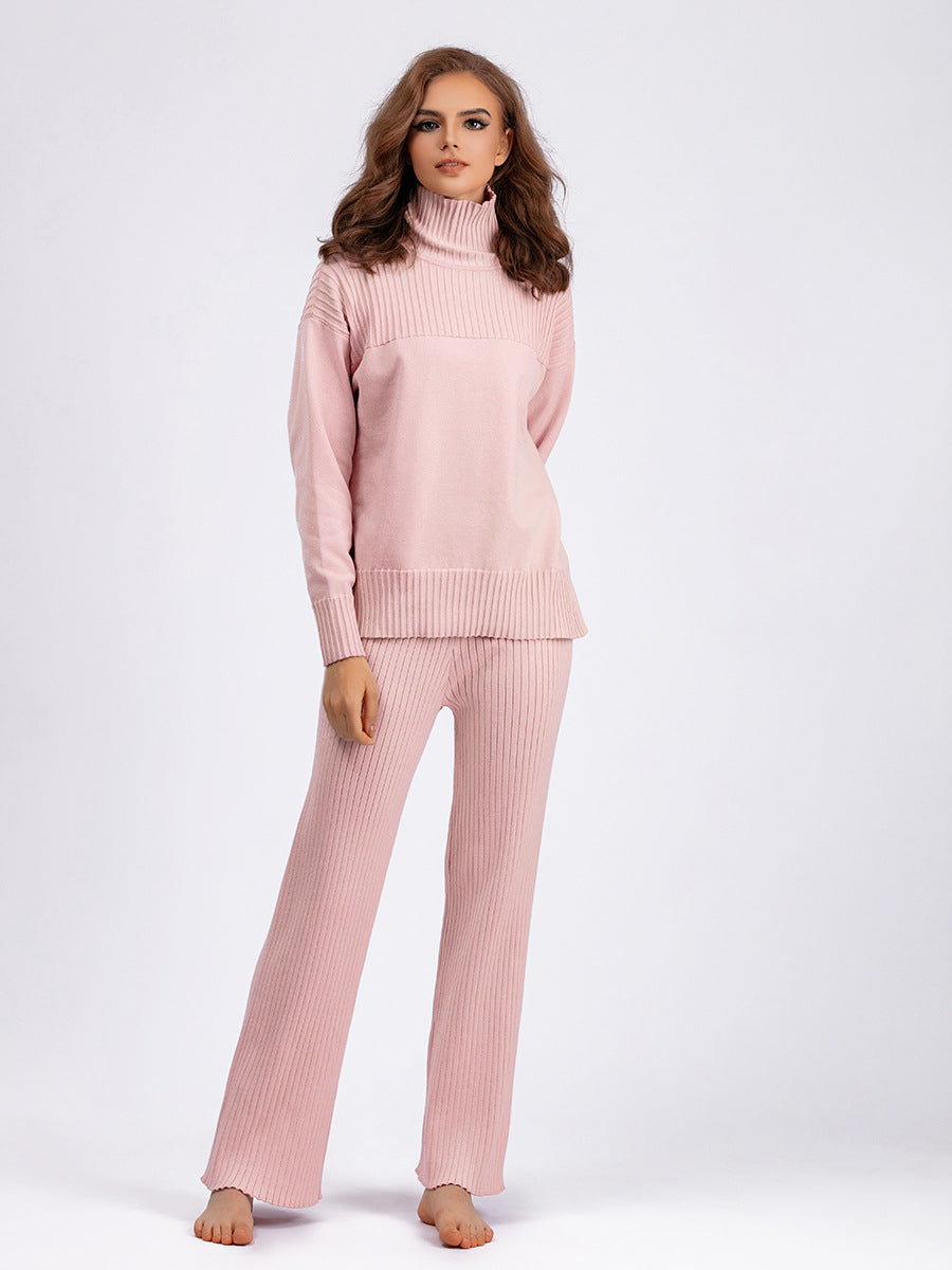 Pink Knitted Turtleneck Pullover Set