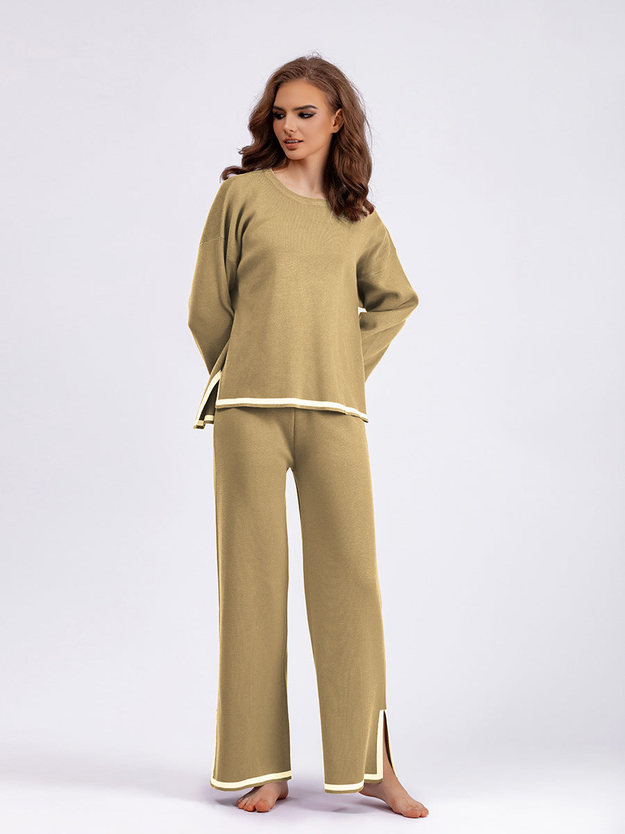 Wide Leg Slit Contrast Pajama Set