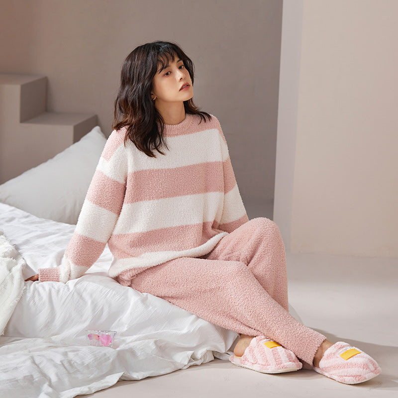 Pink Soft Striped winter Pajama Set