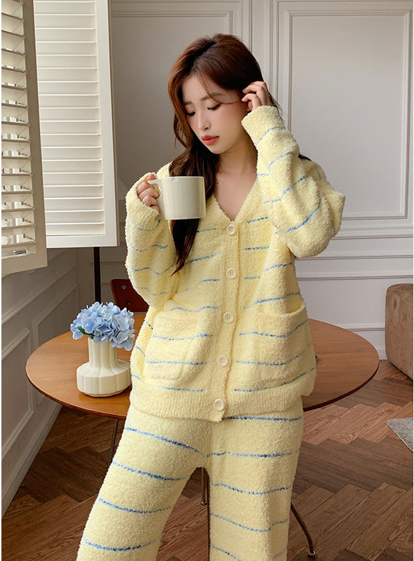Yellow Striped Winter Pajama Set