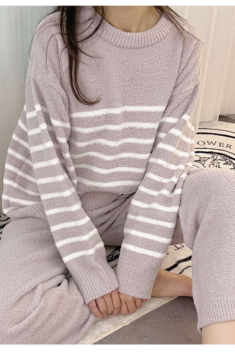 Gray Light Stripe Thick Pajama Set