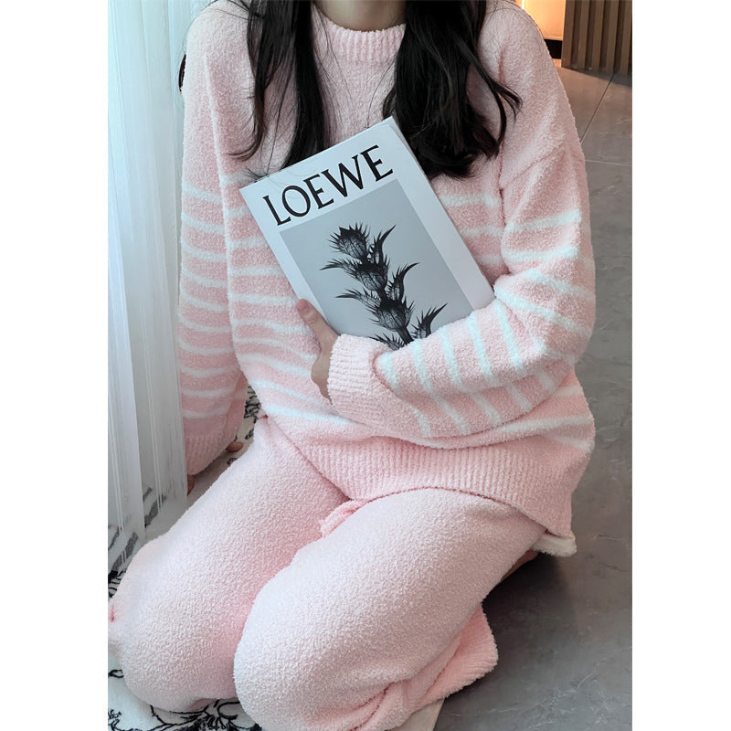 Pink Light Stripe Thick Pajama Set