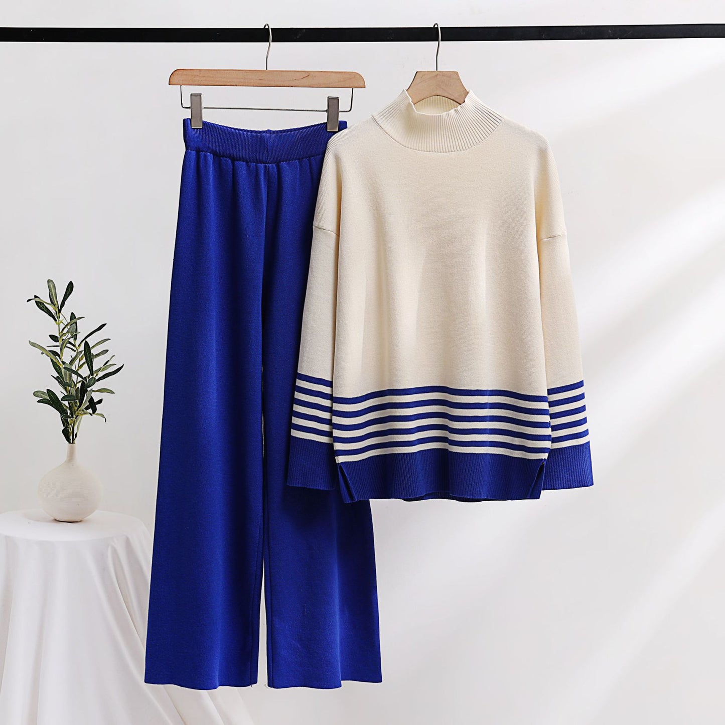 Blue Organic Cotton Knitted Pullover Set