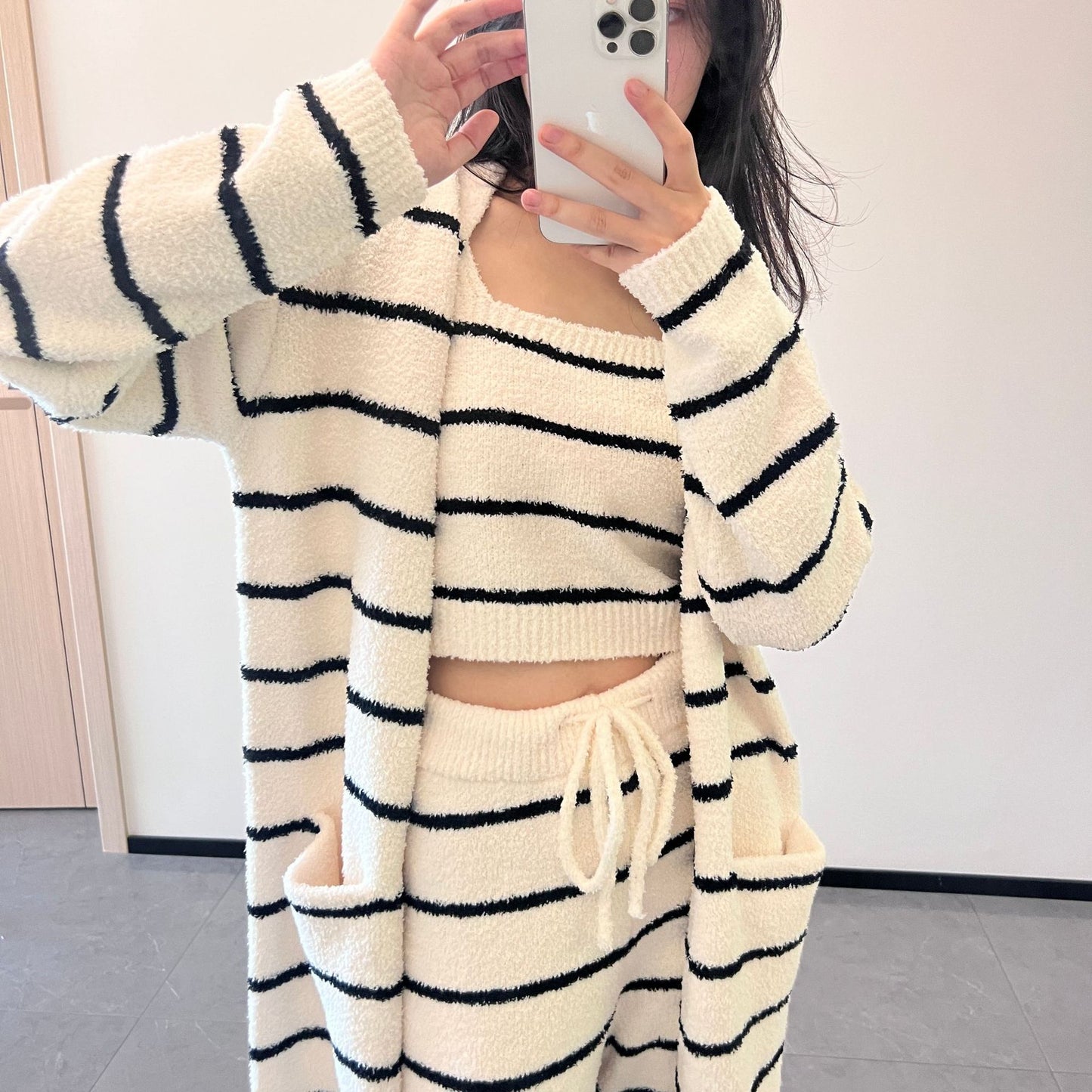 Striped Long Cardigan Pajama Set