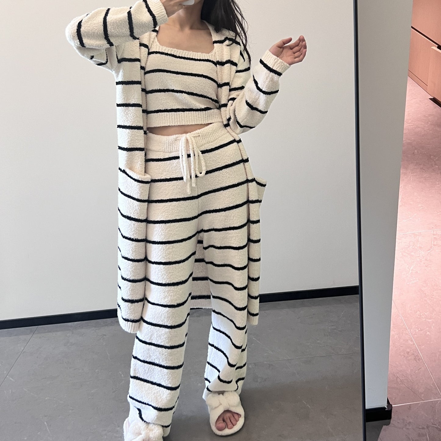 Striped Long Cardigan Pajama Set