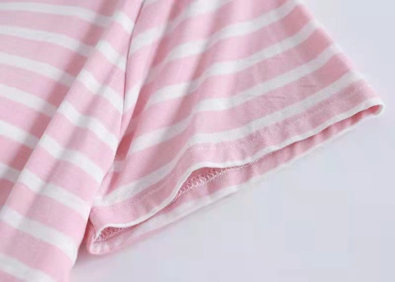 Pink Modal Striped cotton Short Sleeve Pajama Set