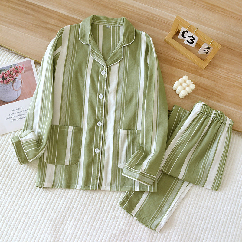 Green Vertical Stripe 100% Cotton Pajama Set