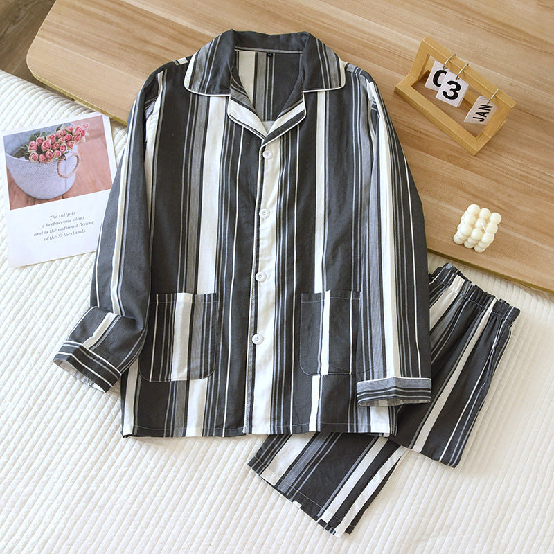 Grey Vertical Stripe 100% Cotton Pajama Set