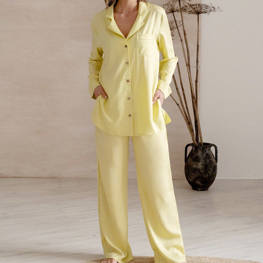 Yellow Silk Satin Pajama Set