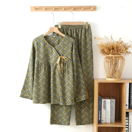 Green Slant Floral Cotton Pajama Set