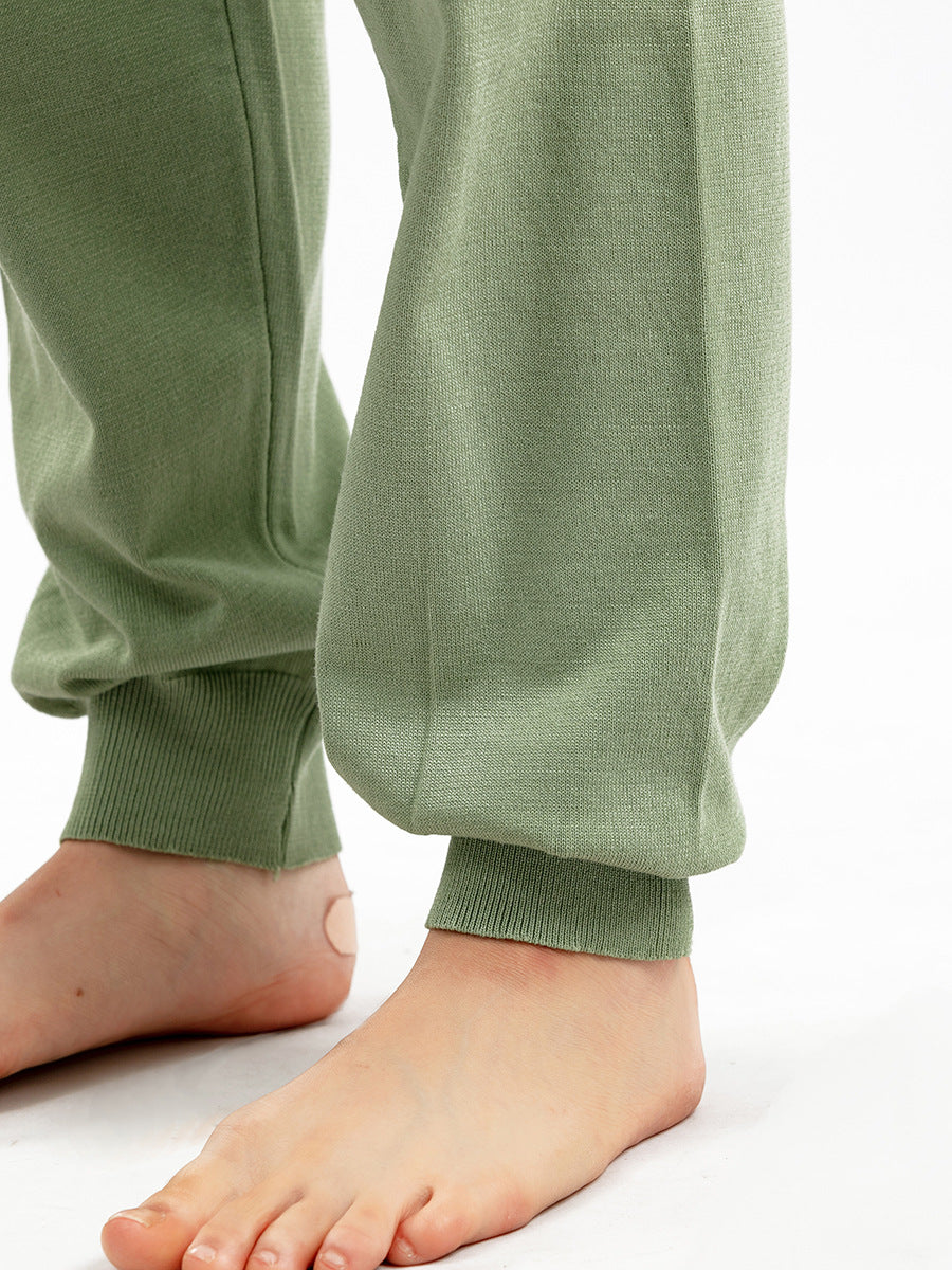 Green Contrast Color High Waist Pajama Set