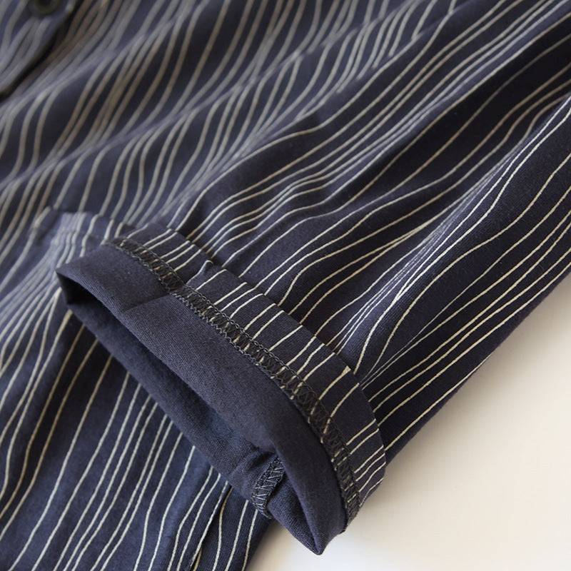 Black Cotton AOP Striped Pajama Set