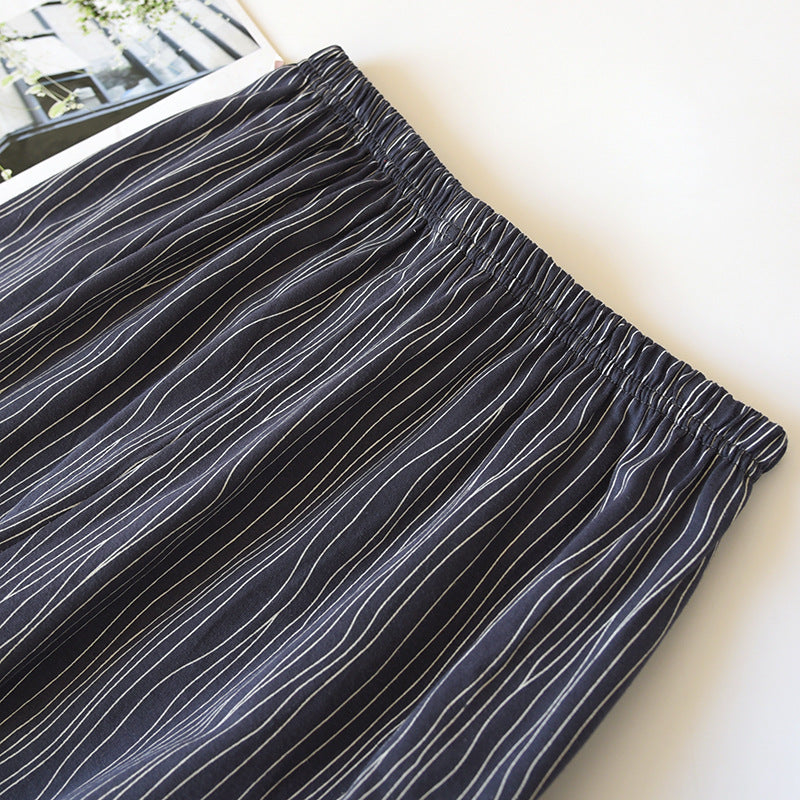 Black Cotton AOP Striped Pajama Set