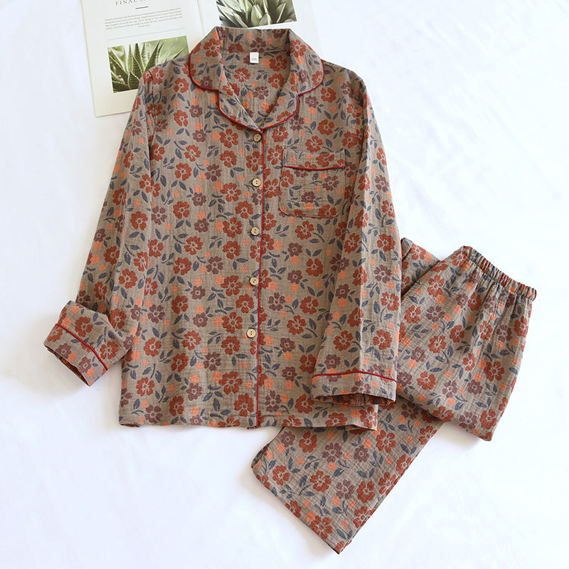 Red Floral Cotton Gauze Pajama Set