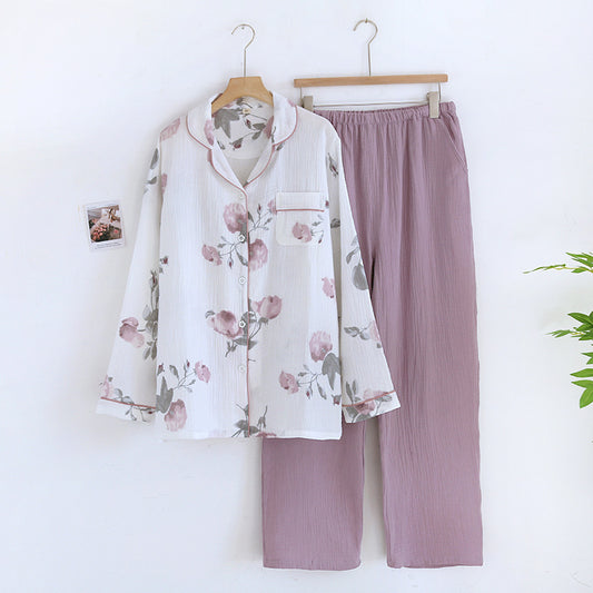 Purple Floral Cotton Gauze Pajama Set