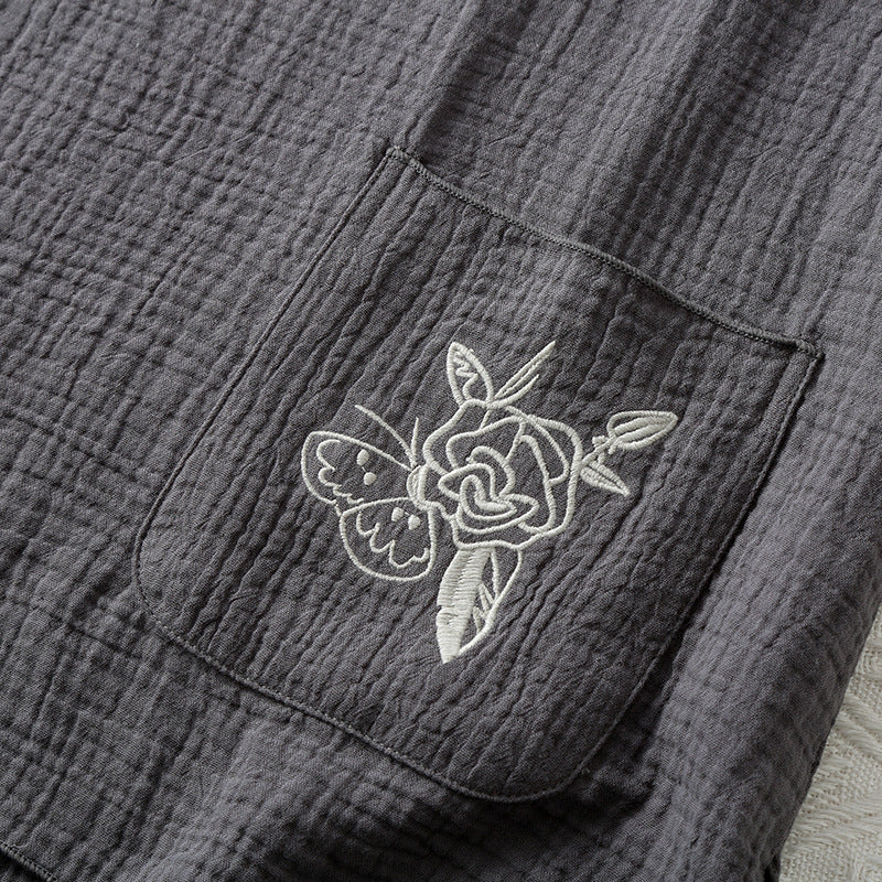Dark Grey Side Opening Cotton Pajama Set