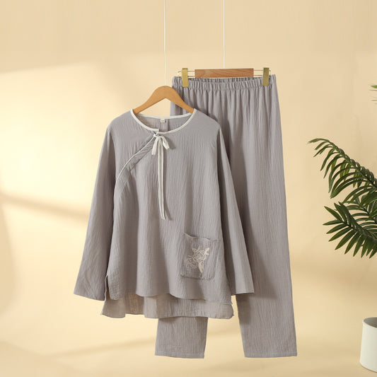 Grey Side Opening Cotton Pajama Set
