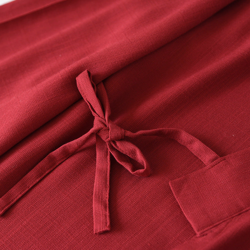 Red Cotton Kimono Style 3/4 Sleeve Pajama Set