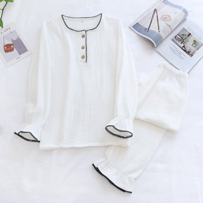 White Contrast Lace Cotton Pajama Set
