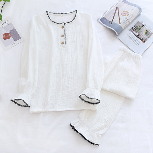 White Contrast Lace Cotton Pajama Set