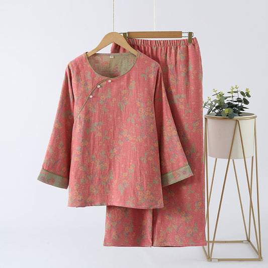 Pink AOP Yarn Dyed Plum Blossom Pajama Set