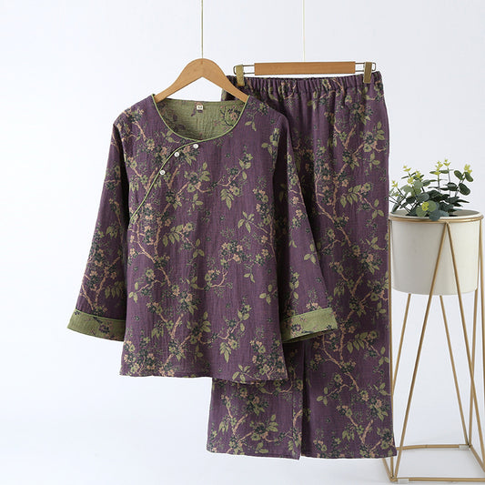 Purple AOP Yarn Dyed Plum Blossom Pajama Set