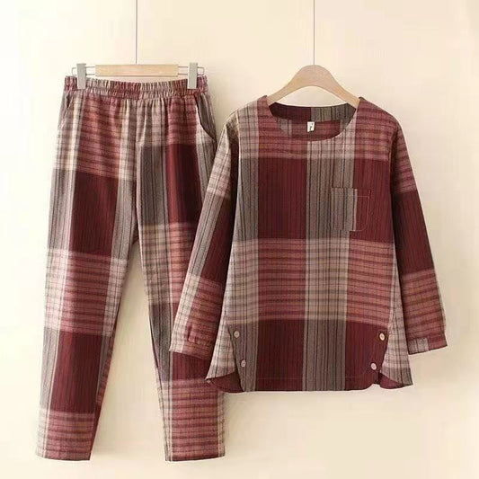 Burgundy Loose Plus Casual Contrast Pajama Set