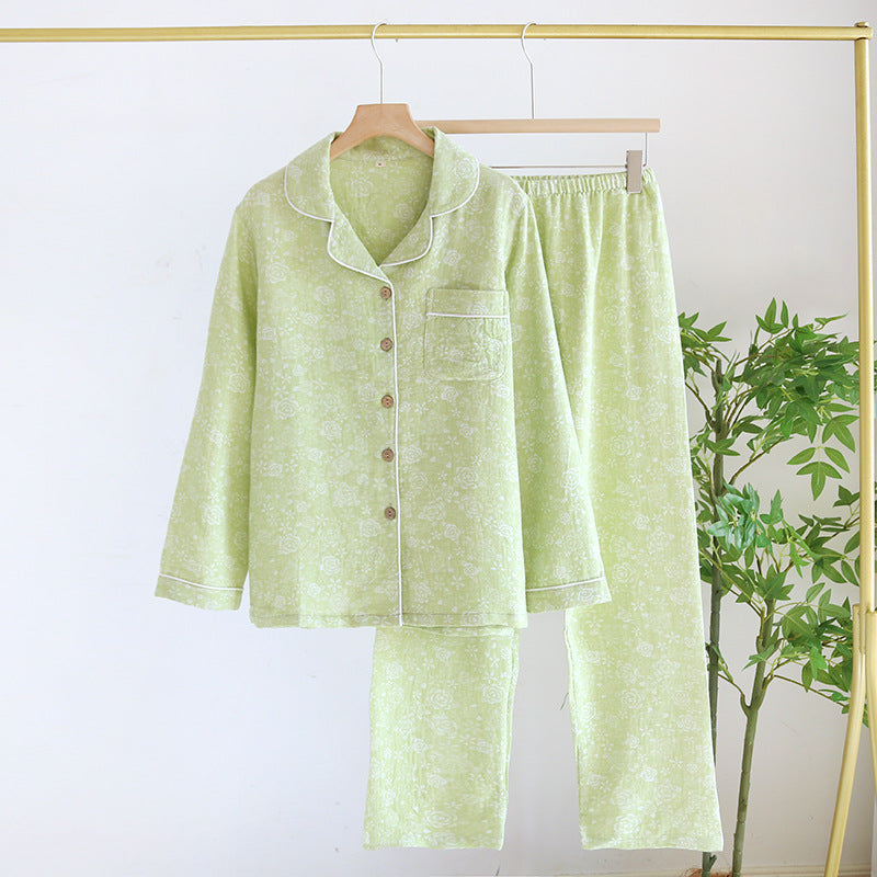 Green Floral AOP Yarn Dyed Cotton Pajama Set