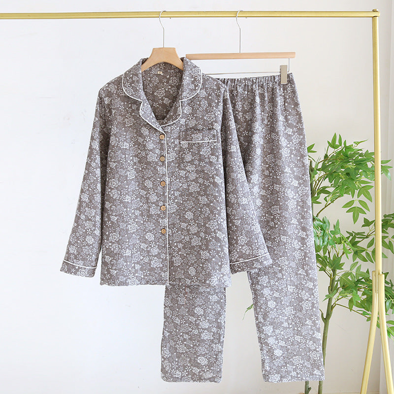Grey Floral AOP Yarn Dyed Cotton Pajama Set