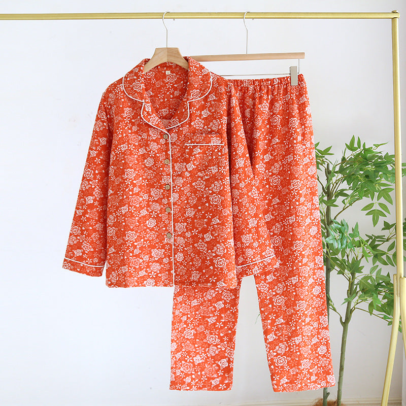 Orange Floral AOP Yarn Dyed Cotton Pajama Set