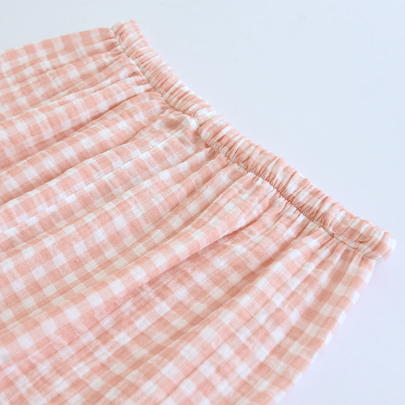Pink 100% Cotton Plaid Lace Pajama Set