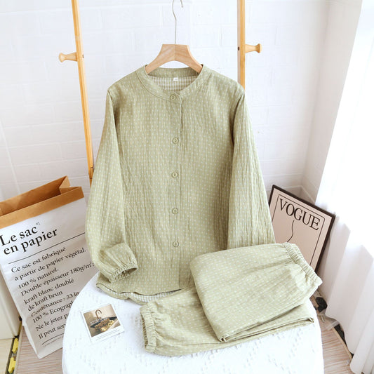 Green Dyed Washed Cotton Cotton Pajama Set