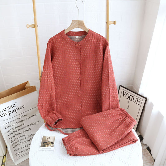 Red Dyed Washed Cotton Pajama Set