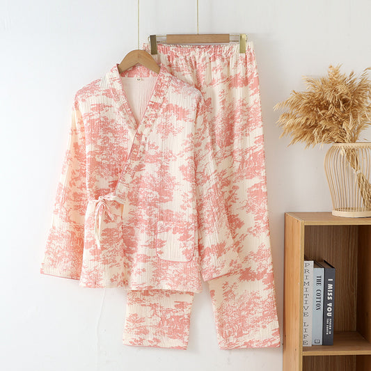 Pink Thin Cotton Kimono Style Pajama Set