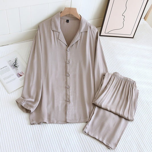 Light cotton Silk Solid Pajama Set