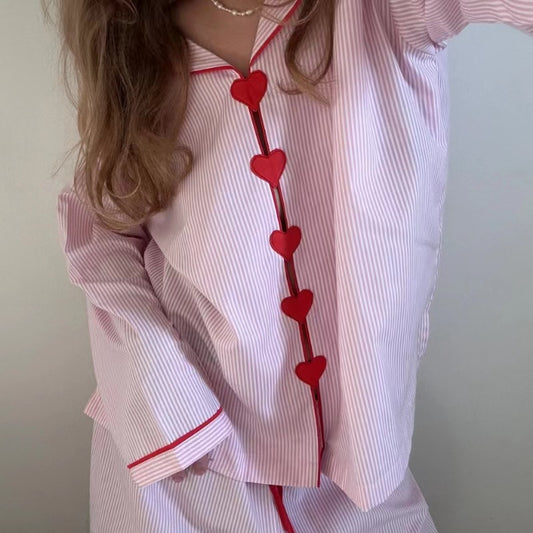 Pink Heart Vertical Stripe Pajama Set