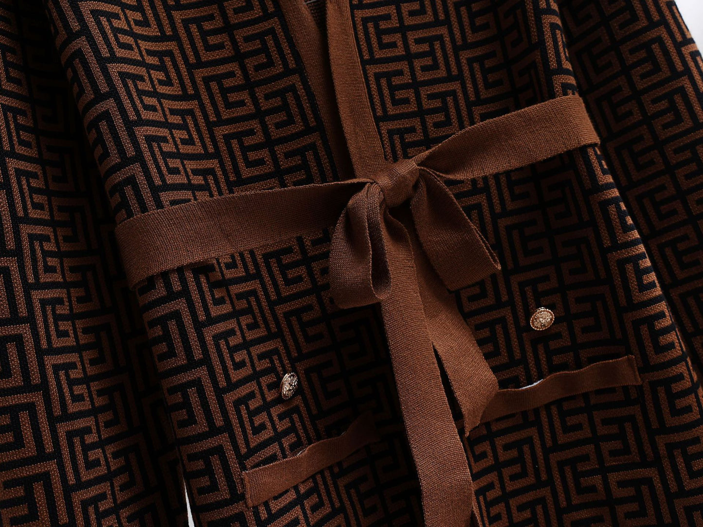 Brown Knitted 3PC Pajama Set