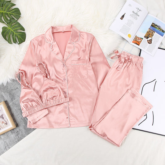Pink Loose silk Satin 3PC Pajama Set