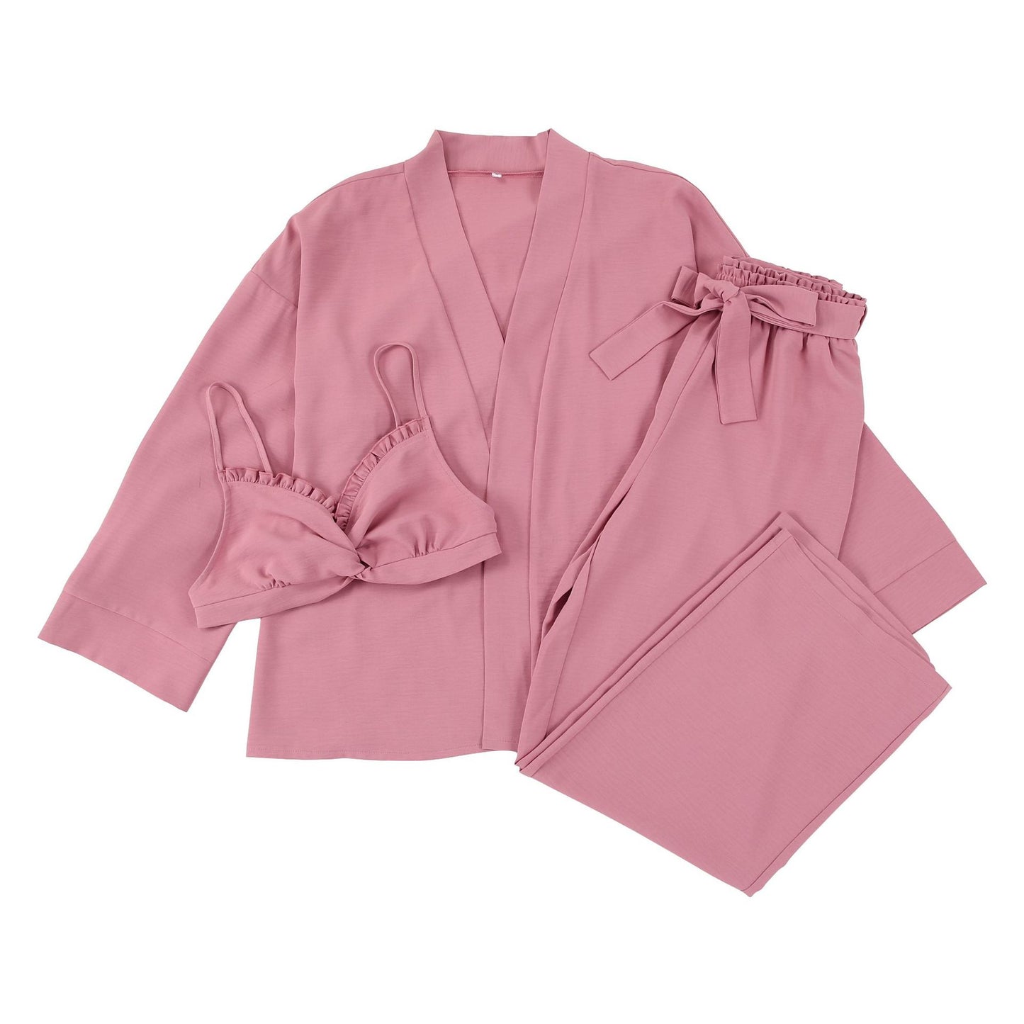 Pink Woven Wrinkle 3PC Pajama Set