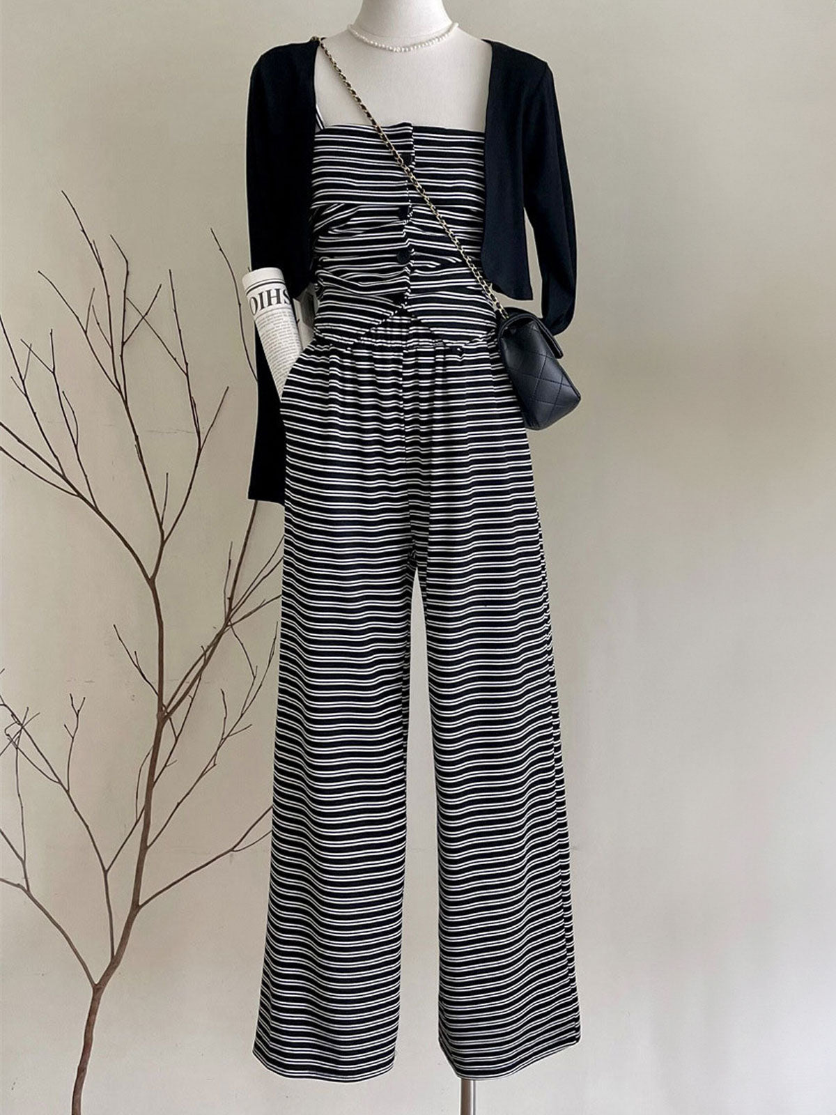 Black Striped Pant Suit 3PC Pajama Set