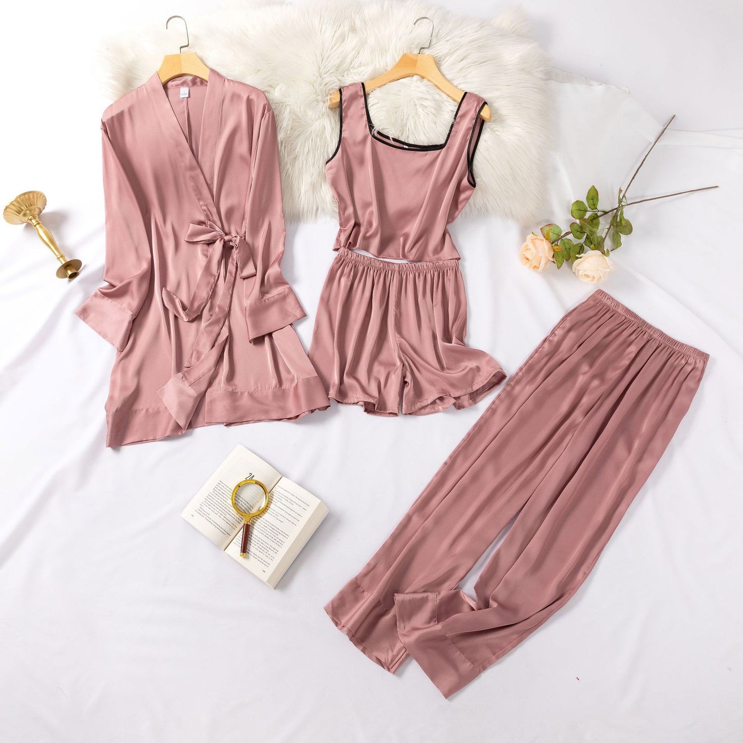 Pink Silk Bridal Gown 4pc Pajama Set
