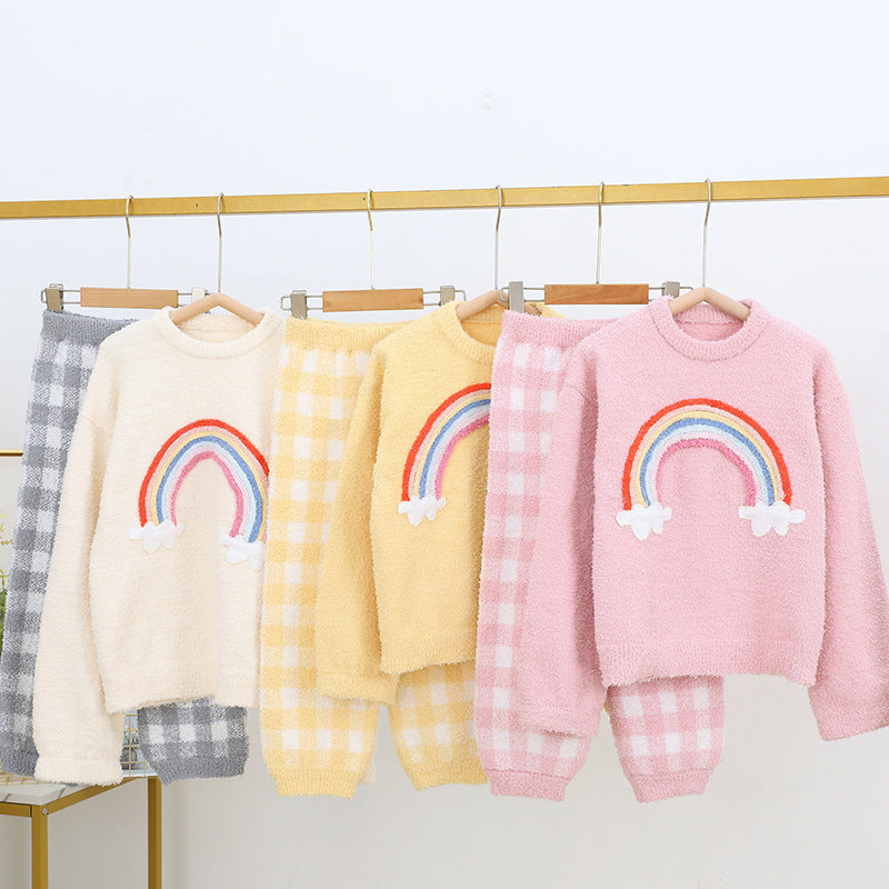 Kids & Parents Pajama Set White 3D Rainbow Plush