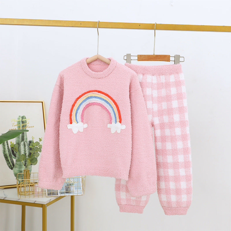 Kids & Parents Pajama Set Pink 3D Rainbow Plush