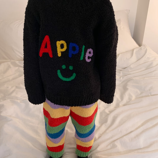 Black Pullover Apple Letter Strip kids Pyjama Set