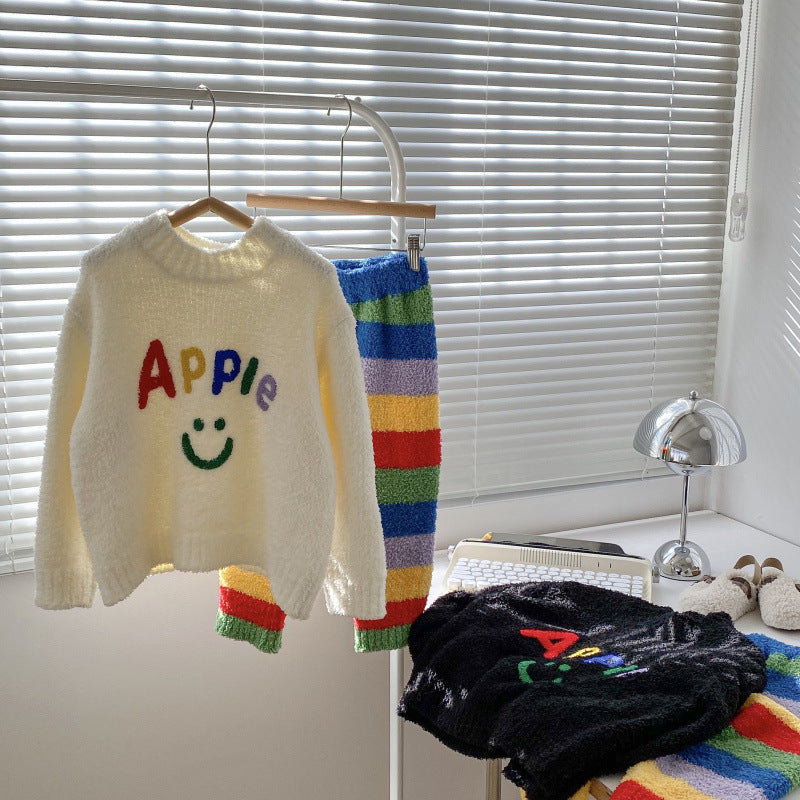 Apple Letter Strip kids Pajama Set