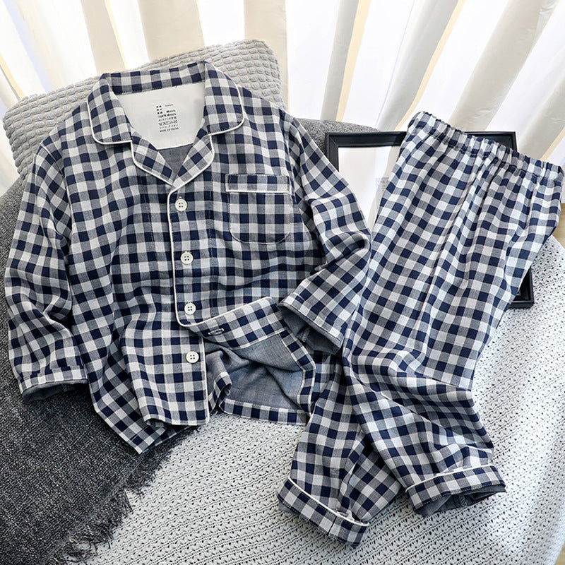 Cotton Kids Navy Plaid Pajama Set